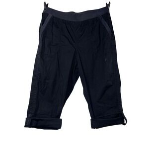 Avenue Pants Black Cotton Blend Cropped Capris Elastic Waist Women's Size 16